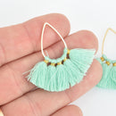 5 Fan Tassel Charms MINT GREEN Fringe with Gold Plated Teardrop 1.5" long chs5352