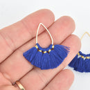 5 Fan Tassel Charms ROYAL BLUE Fringe with Gold Plated Teardrop 1.5" long chs5353