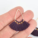5 Fan Tassel Charms PURPLE Fringe with Gold Plated Teardrop 1.5" long chs5354