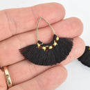5 Fan Tassel Charms BLACK Fringe with Gold Plated Teardrop 1.5" long chs5355