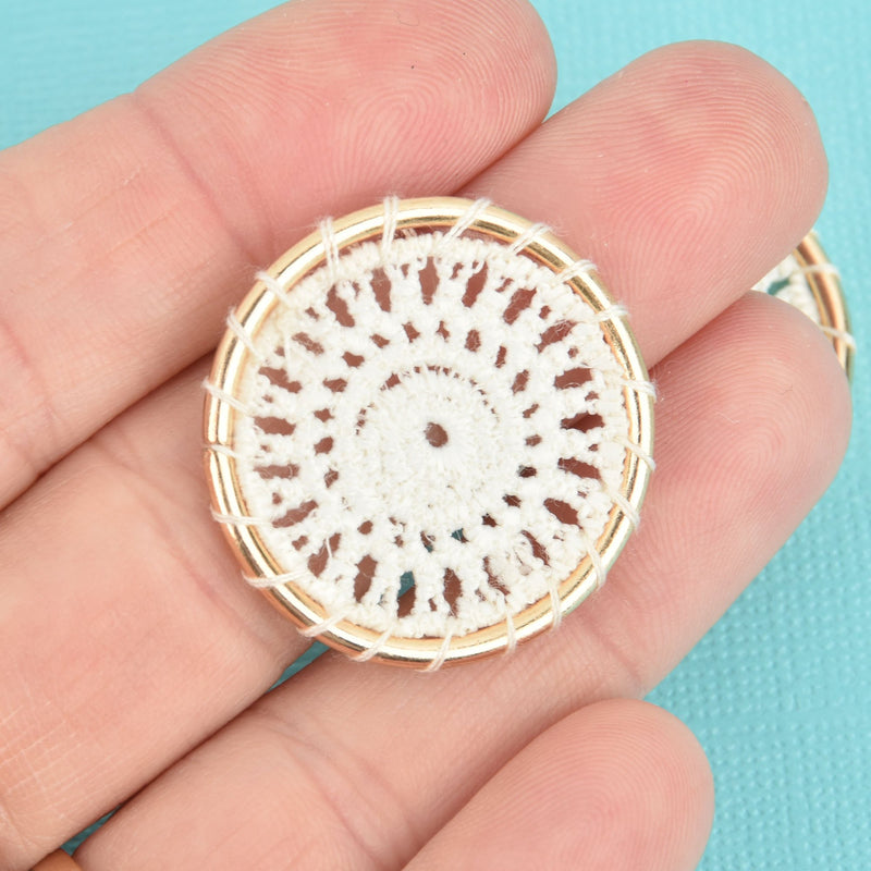 5 Lace Charms WHITE Crochet Thread Connector Links Boho Dream Catcher charms 30mm chs5367