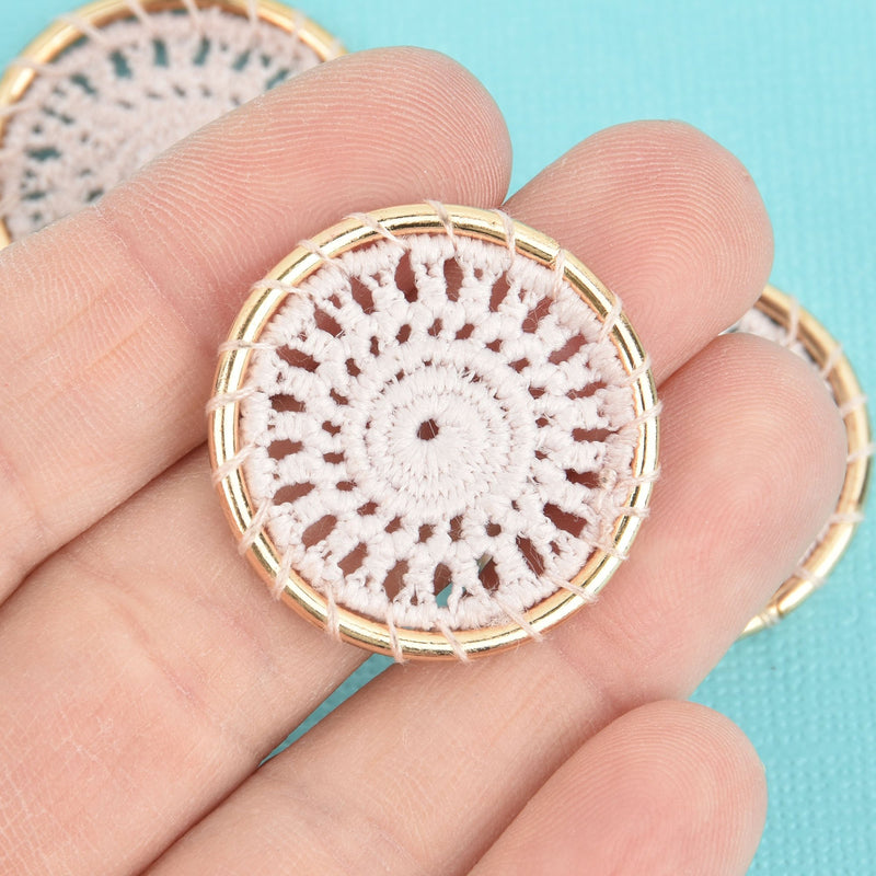 5 Lace Charms PINK Crochet Thread Connector Links Boho Dream Catcher charms 30mm chs5369