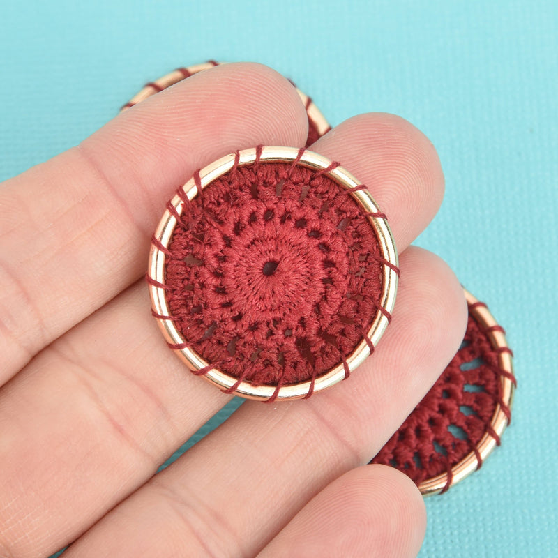 5 Lace Charms DARK RED Crochet Thread Connector Links Boho Dream Catcher charms 30mm chs5372