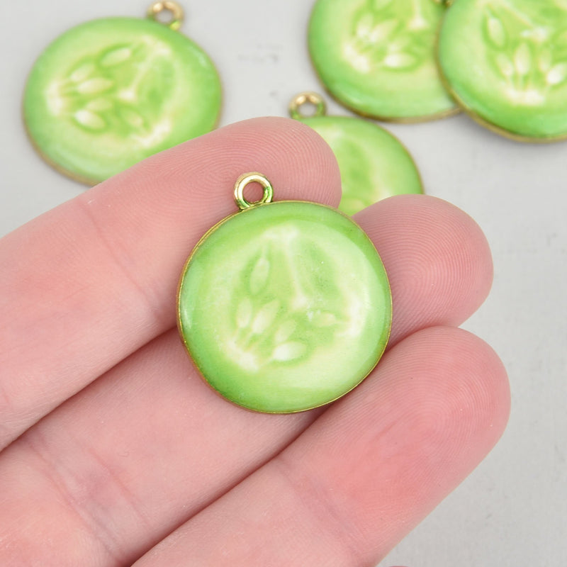 5 CUCUMBER Charms Gold Plated Metal 1" diameter chs5421