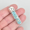 2 Natural Turquoise Pendant Charms Glass Vial Amulet 1-7/8" chs5438