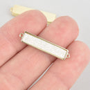 1 WHITE AB Druzy Bar Charm, Gemstone gold rectangle connector link, end loops, 1.25" chs5569