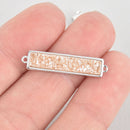 1 CHAMPAGNE Druzy Bar Charm, Gemstone silver rectangle connector link, end loops, 1.25" chs5576