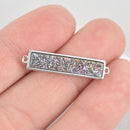 1 PURPLE IRIS Druzy Bar Charm, Gemstone silver rectangle connector link, end loops, 1.25" chs5583