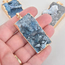 BLUE Druzy Rectangle Pendant Gemstone Gold Bezel 2" chs5587