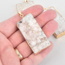 WHITE Druzy Rectangle Pendant Gemstone Gold Bezel 2" chs5588