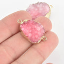 PINK DRUZY Gemstone Charms Connector Links, raw druzy, Round Gold Plated Bezel, 1" chs5928