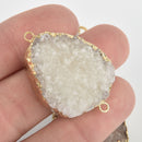 WHITE DRUZY Gemstone Charms Connector Links, raw druzy, Round Gold Plated Bezel, 1.5" chs5929