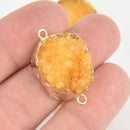 YELLOW DRUZY Gemstone Charms Connector Links, raw druzy, Round Gold Plated Bezel, 1" chs5930