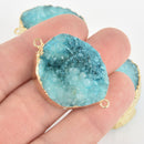 BLUE DRUZY Gemstone Charms Connector Links, raw druzy, Round Gold Plated Bezel, 1.5" chs5934
