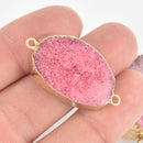 PINK DRUZY Gemstone Charms Connector Links, raw druzy, Round Gold Plated Bezel, 1.5" chs5935