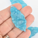 4 Acrylic Leaf Charms TURQUOISE BLUE PEARL Terrazzo 2" chs5977