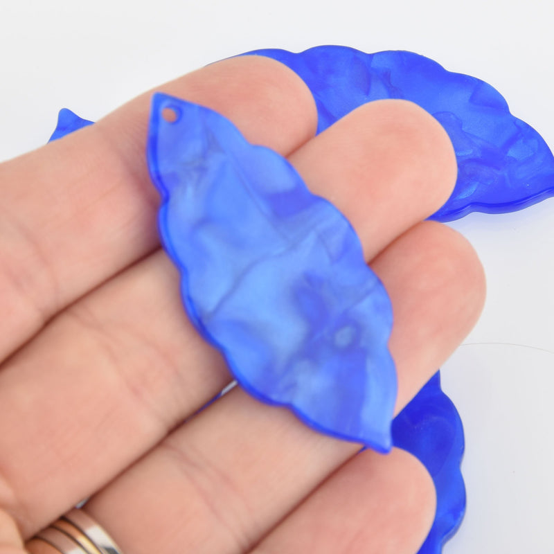 4 Acrylic Leaf Charms ROYAL BLUE PEARL Terrazzo 2" chs5979