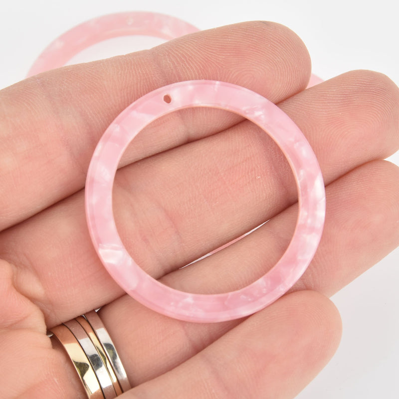 4 Acrylic Washer Ring Charms LIGHT PINK PEARL Terrazzo 1.5" chs5992