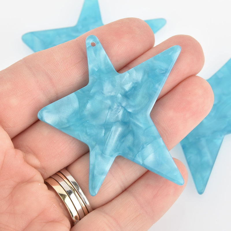 4 Acrylic Star Charms TURQUOISE BLUE PEARL Terrazzo 2-3/8" chs5995