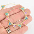 Beaded Gold Hoop Charm with Pastel Miyuki Seed Beads, 2-1/8", chs6134
