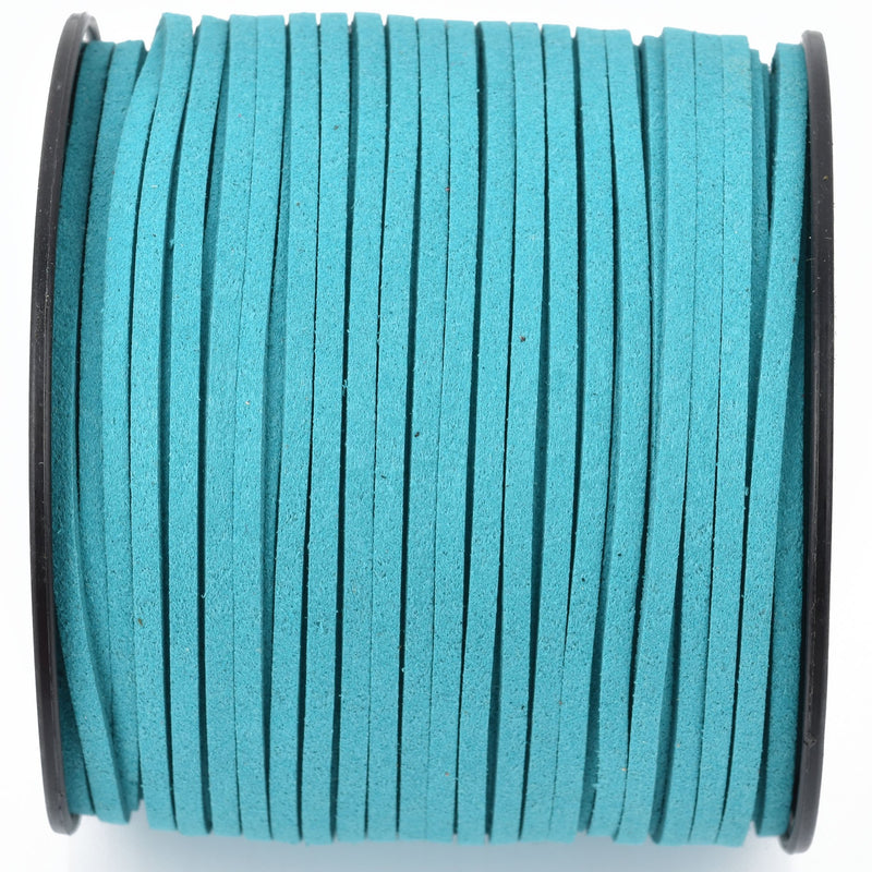 90m Spool of Faux Suede Lacing Cord, TEAL BLUE 3mm x 1.5mm cor0154