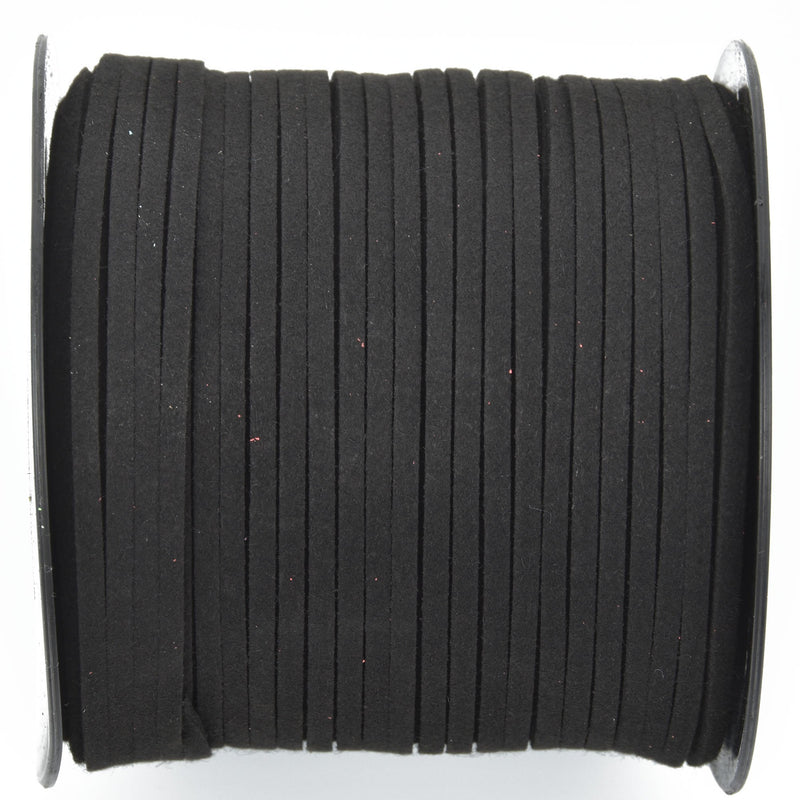 90m Spool of Faux Suede Lacing Cord, BLACK 3mm x 1.5mm cor0173
