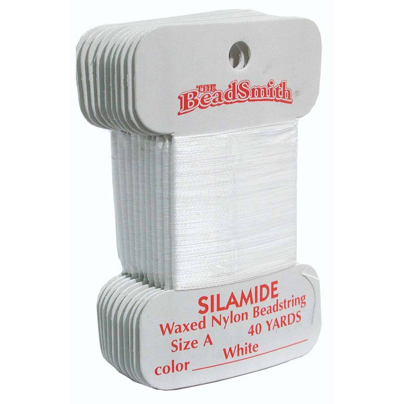 White Silamide Bead Thread, Size A, Waxed nylon beadstring, 40 yds cor0335