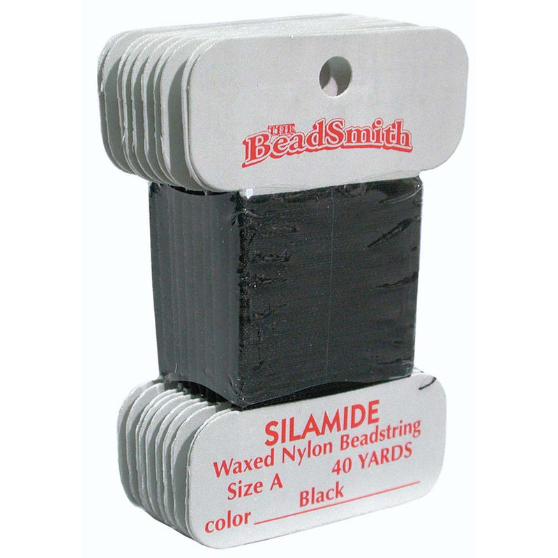 Black Silamide Bead Thread, Size A, Waxed nylon beadstring, 40 yds cor0330