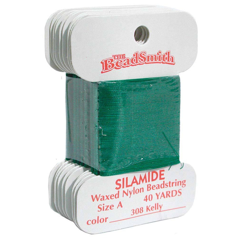 Kelly Green Silamide Bead Thread, Size A, Waxed nylon beadstring, 40 yds cor0336