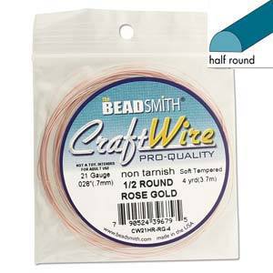 21ga Half Round Craft Wire, Rose Gold Tarnish Resistant, 4 yards (12 feet) wir0223