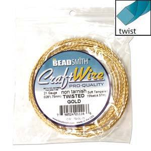 21ga Twisted Square Gold Craft Wire, Tarnish Resistant, .028", .75mm, 15 ft wir0109