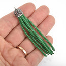 EMERALD GREEN Tassel Charm CRYSTAL Bead Pendant, Tassel Necklace Enhancer, Pave Rhinestone 3" long, chs5034