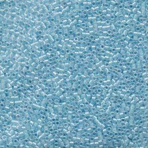 Size 11/0 Miyuki Delica Seed Beads, Lined Sky Blue AB DB057, 7.2 grams, bsd0794