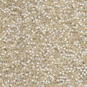 Size 11/0 Miyuki Delica Seed Beads, Silver Lined Pale Cream Opal DB1451, 7.2 grams, bsd0781