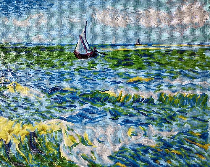 Diamond Painting Kit, Seascape at Saint Maries Van Gogh, Diamond Dotz Facet Bling Wall Art kit0241