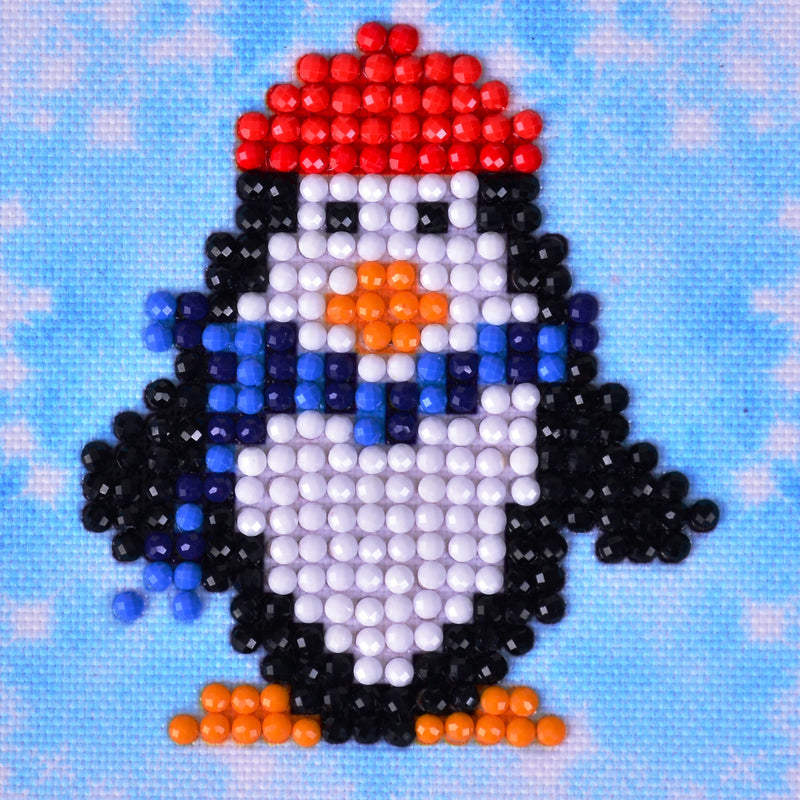 Rhinestone Painting Kit, PENGUIN WADDLE Diamond Dotz Diamond Embroidery, Diamond Facet Art, Bling Wall Art 3x3" canvas kit0121