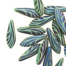 16mm Dagger Czech Glass Beads, Turquoise Matte Laser Etched Wing, top drilled, 25 beads, bsd1009