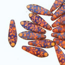 16mm Dagger Czech Glass Beads, Orange Transparent Matte Etched Flower, top drilled, 25 beads, bsd1008