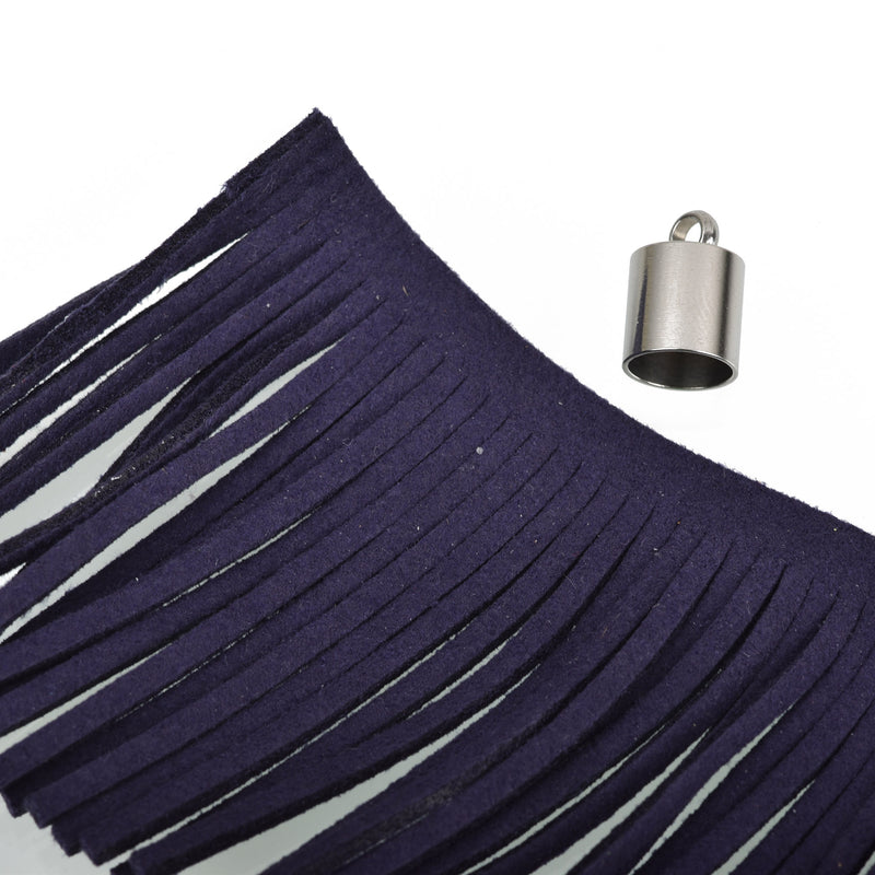 2m Navy Blue Tassel Fringe, 2" wide, Faux Suede, Velvet Suede Fringe, Vegan Leather Suede, 2mm thick, 2 meters long, cft0078