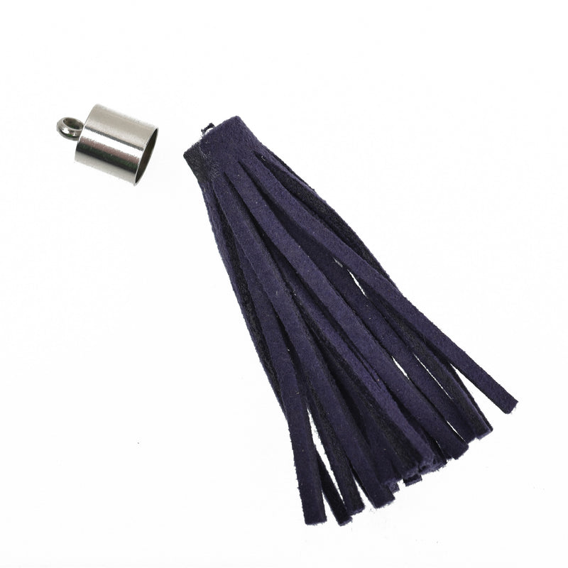 2m Navy Blue Tassel Fringe, 2" wide, Faux Suede, Velvet Suede Fringe, Vegan Leather Suede, 2mm thick, 2 meters long, cft0078