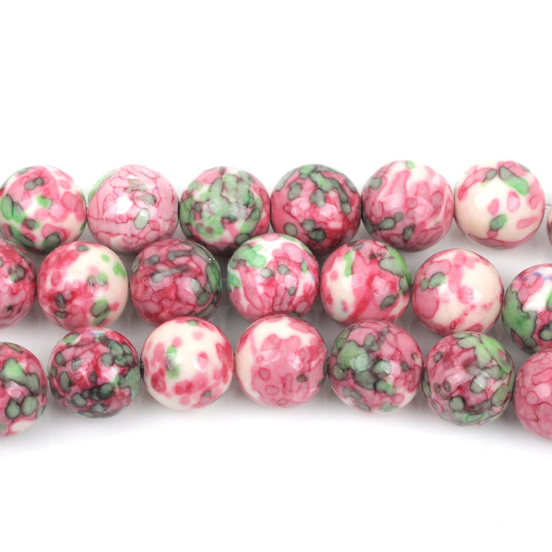 10mm MOSAIC HOWLITE Round Beads, pink, green, white, full strand, about 39 beads, how0529