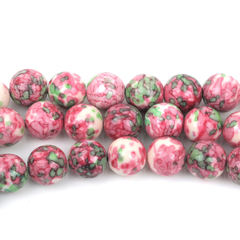 10mm MOSAIC HOWLITE Round Beads, pink, green, white, full strand, about 39 beads, how0529