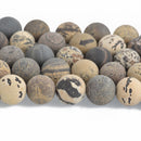 10mm Black PICTURE JASPER Round Beads Smooth Matte Frosted Gemstone full strand, 38 beads gja0178