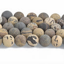 14mm Black PICTURE JASPER Round Beads Smooth Matte Frosted Gemstone full strand, 28 beads gja0180