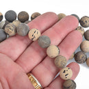 14mm Black PICTURE JASPER Round Beads Smooth Matte Frosted Gemstone full strand, 28 beads gja0180