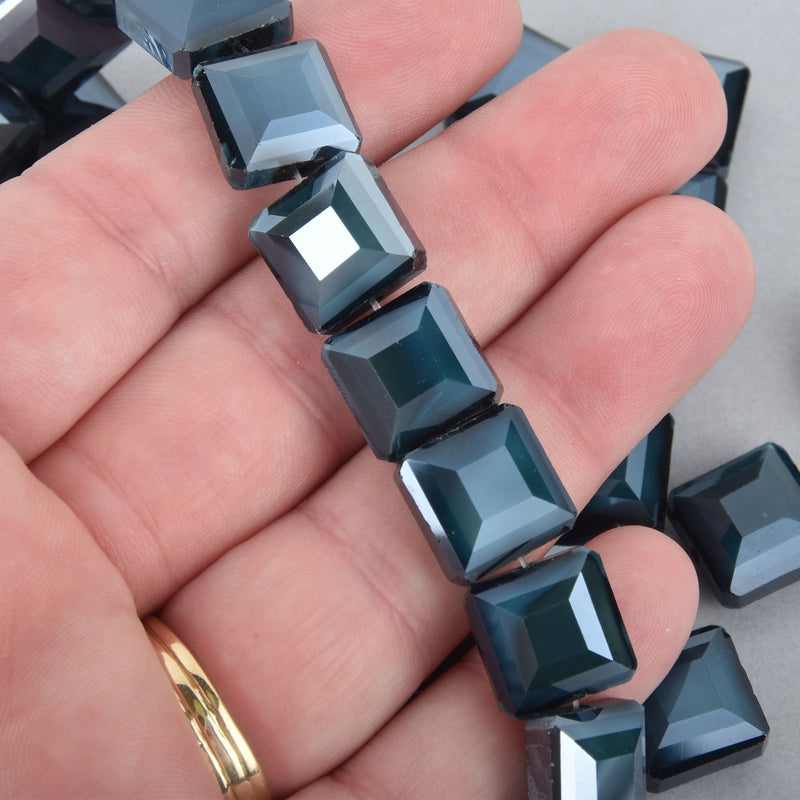 12mm MIDNIGHT BLUE Square Crystal Glass Beads x15 beads bgl1786