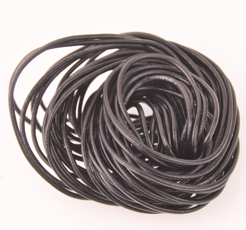 Black Leather Cord, Round 2.5mm, Cowhide Leather, 10 meters, Lth0088