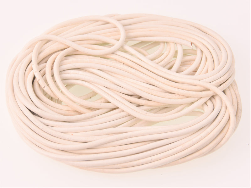 White Leather Cord, Round 3mm, Cowhide Leather, 10 meters, Lth0090