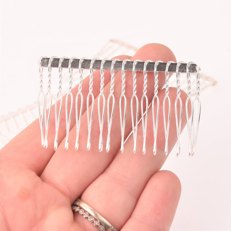 10 Silver Hair Comb Blanks, silver metal combs, hair barrette blanks 2-1/4" long, fin1239