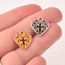 6 Gold or Silver Filigree Cross Charms, Heart, 16mm